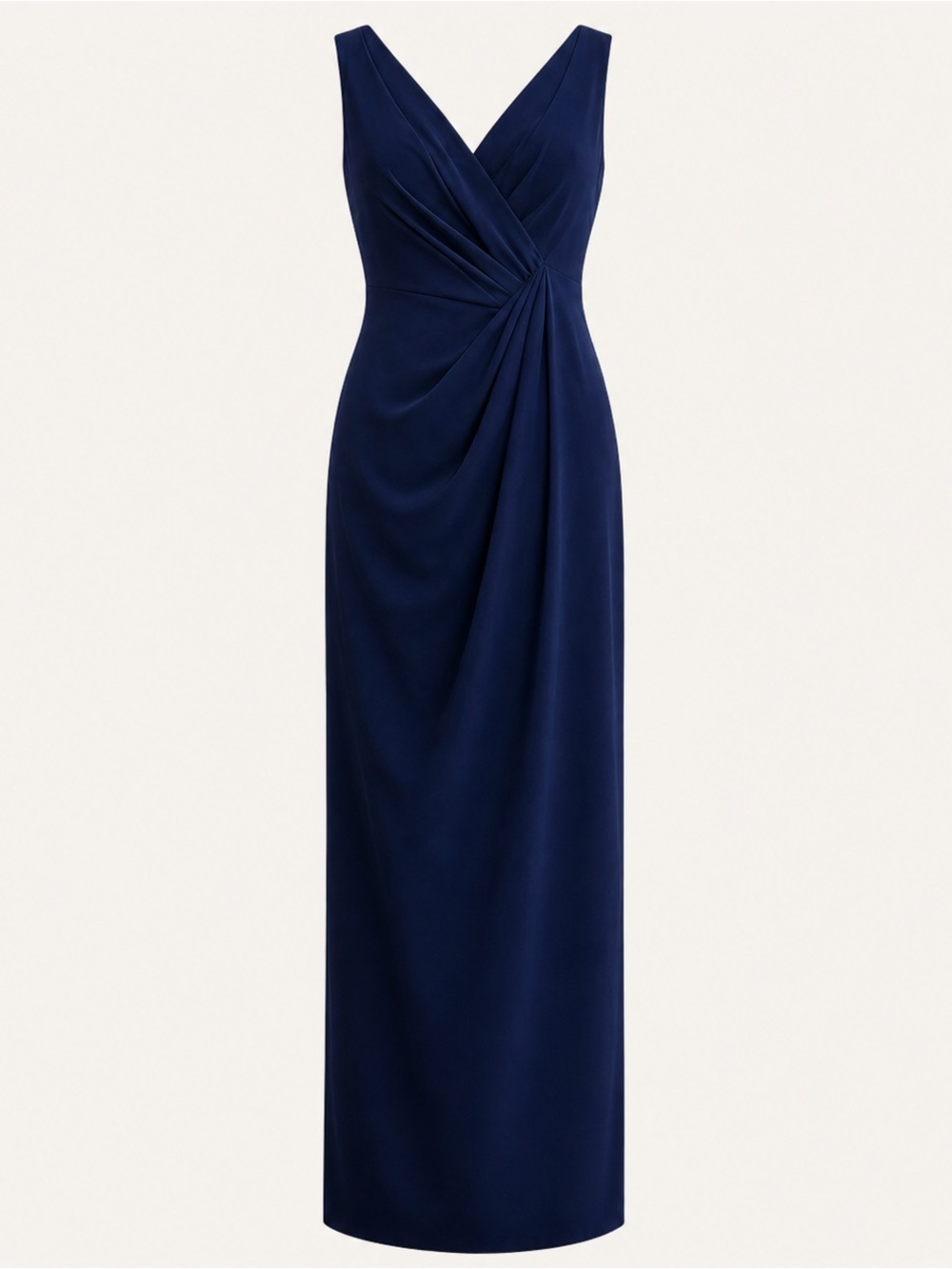 Jenny Packham JP1013 Navy Draped V-Neck Column Gown Twist Waist 18 NWT MSRP $265